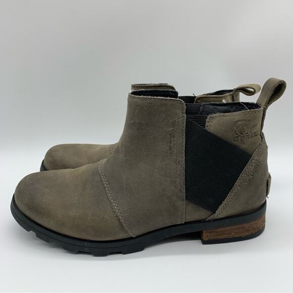 Sorel Emelie Chelsea Waterproof Leather Boots In Quarry Olive/Grey Sz 6.5 Winter - Picture 7 of 11